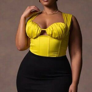 Pretty Little Thing Chartreuse Constructed Satin Ruched Bust Corset 16